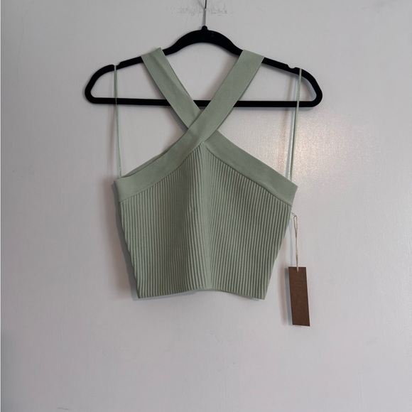Dreamers By Debut Tops - Sage Ribbed Cross-Back Crop Top